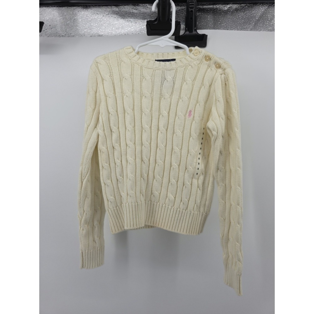 Polo Ralph Lauren Sweater Girls 5 Off White Cable Knit Cotton Pullover Fisherman
